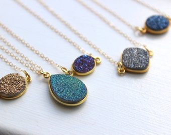 Gold Druzy Necklace, Drusy Necklace, Druzy Jewelry, Drusy Jewelry, Druzy Pendant, Gemstone Necklace, Stone Necklace, Blue Druzy Purple Druzy