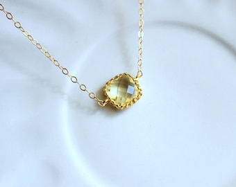 Dainty Citrine Yellow Necklace Gold Filled Chain - Yellow Bridesmaid Necklace - Citrine Charm Wedding Jewelry - Christmas Gift under 25