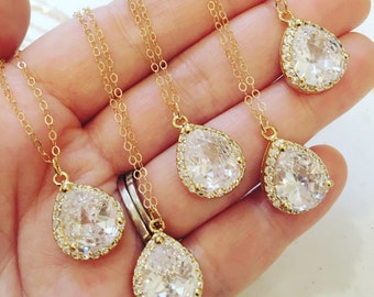 Large Gold Necklace - Gold CZ Jewelry - Clear Crystal Necklace - Bridal Jewelry - Bridesmaid Jewelry - Wedd