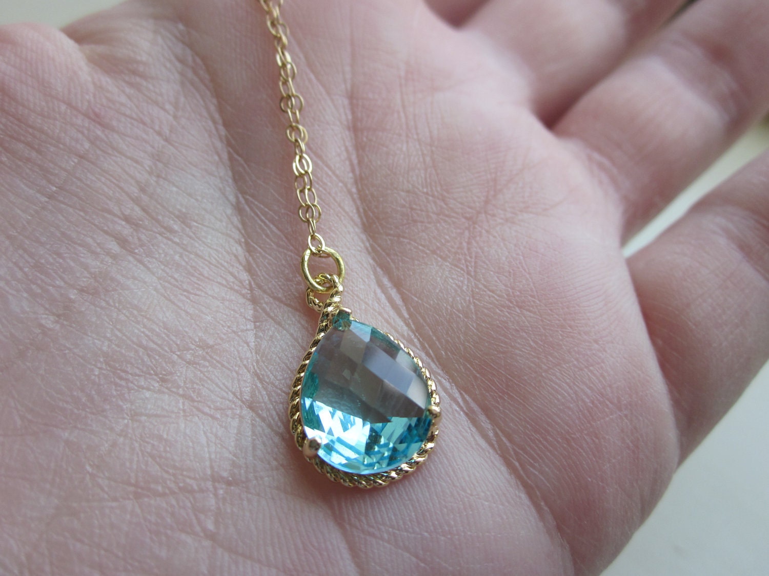 Aquamarine Necklace Gold Aqua Blue Teardrop 14k Gold Filled Etsy