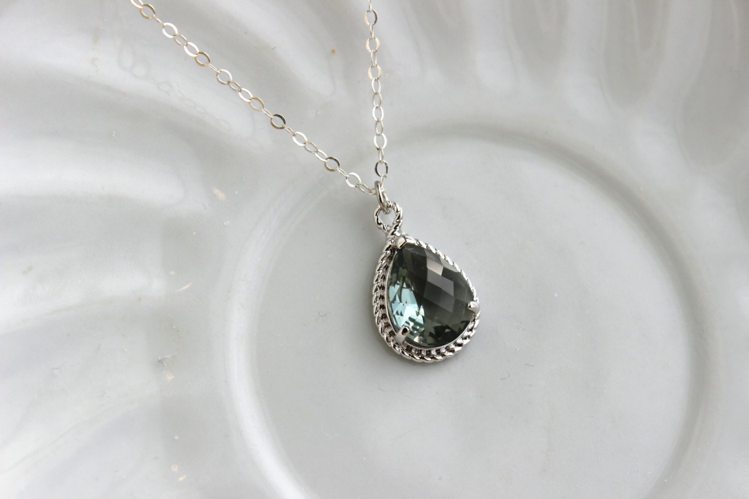 Charcoal Gray Necklace Silver Teardrop Grey Jewelry Sterling