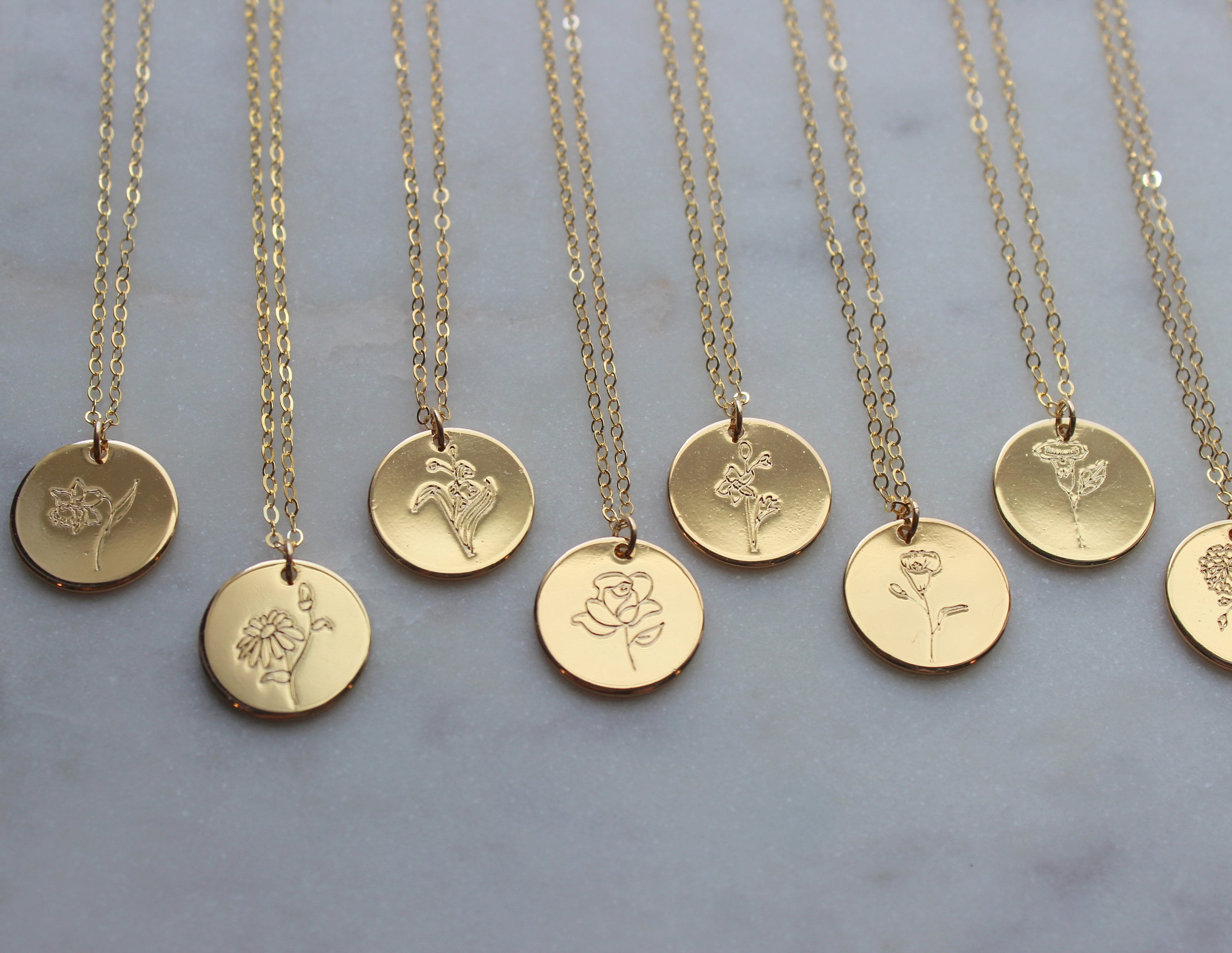 Gold Birth Flower Necklace Birth Flower 