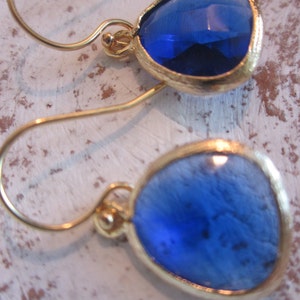 Cobalt Blue Earrings Gold Bridesmaid Earrings Wedding Earrings Valentines Day Gift image 5