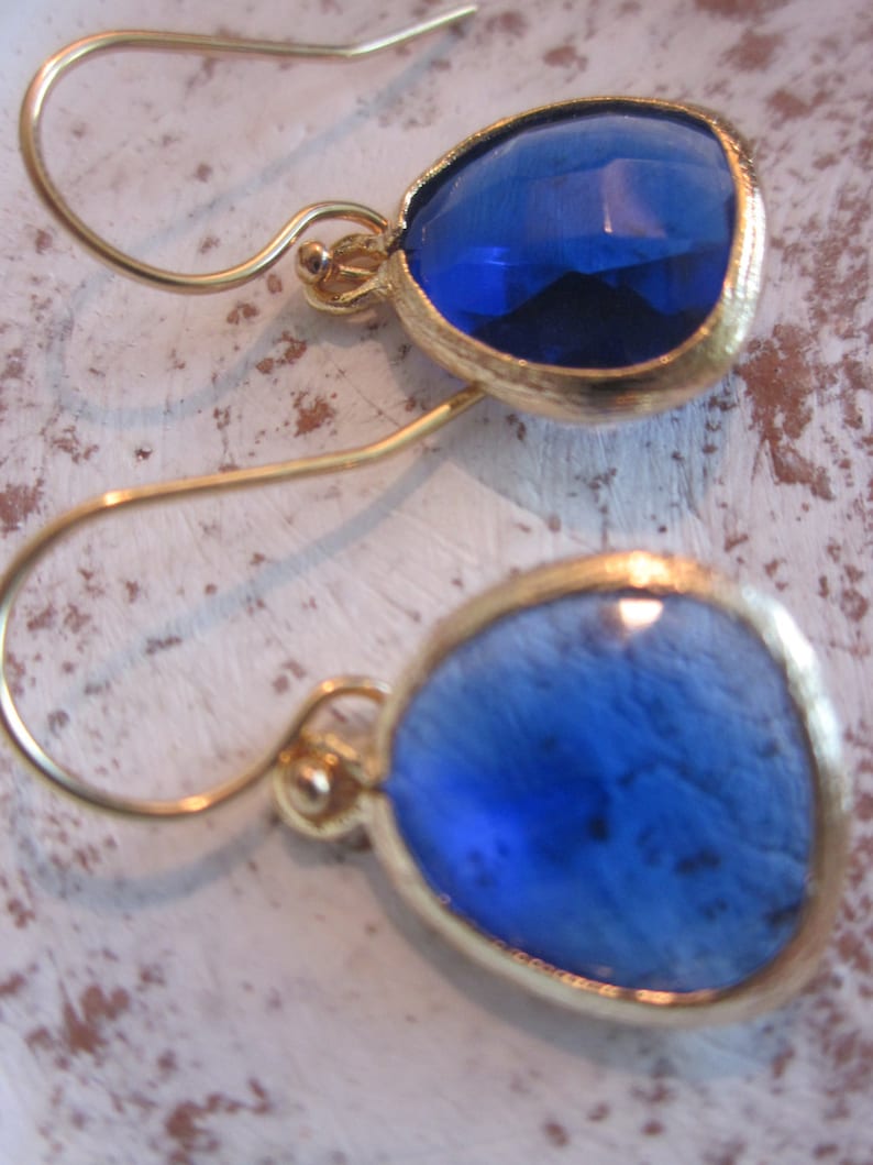 Cobalt Blue Earrings Gold Bridesmaid Earrings Wedding Earrings Valentines Day Gift image 5