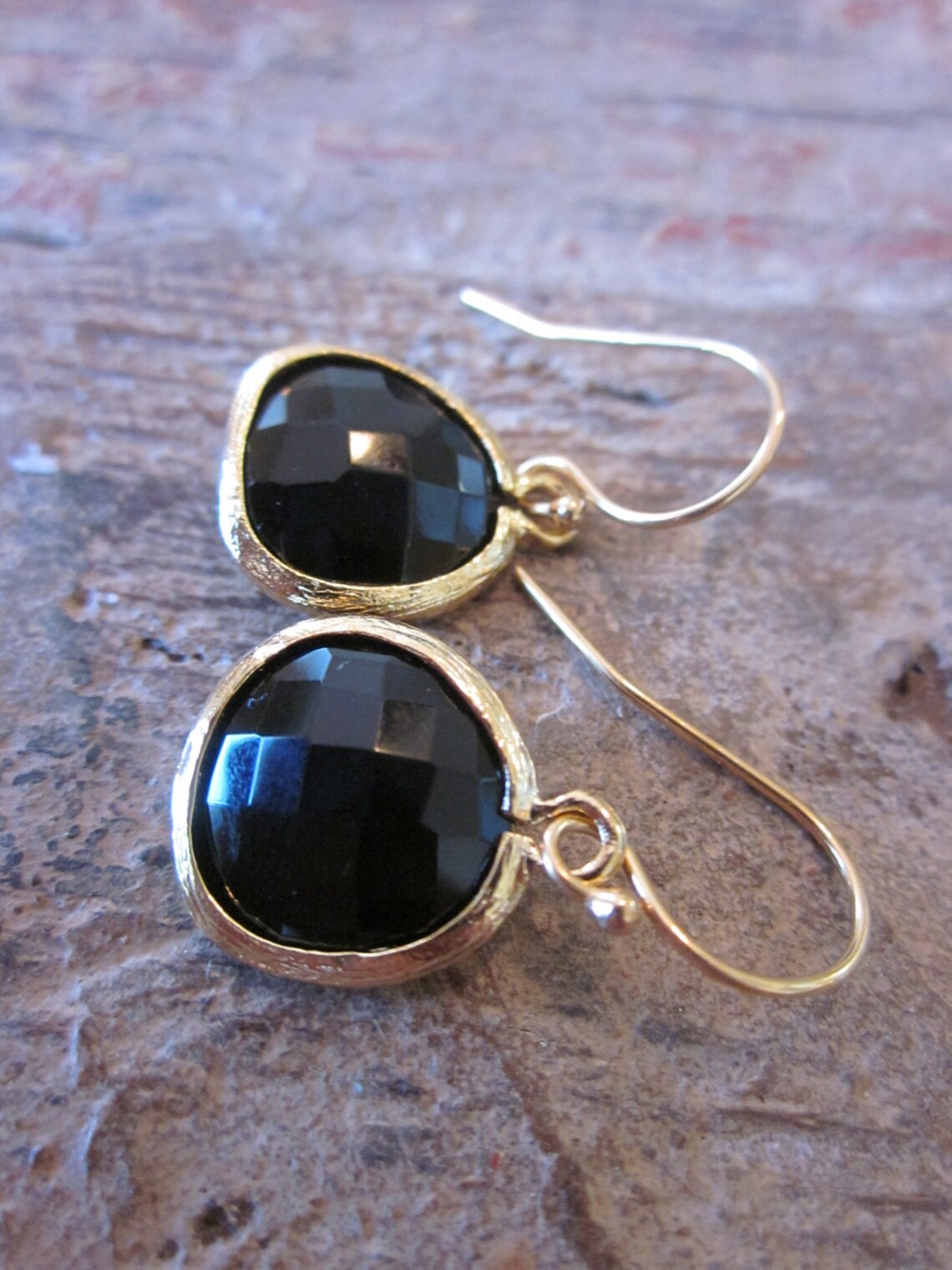 Black Onyx Earrings Gold Plated Bridesmaid Earrings Wedding - Etsy
