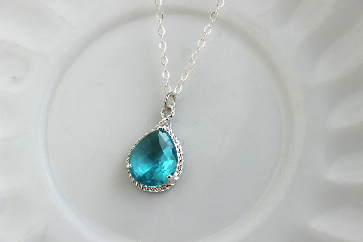 Sea Green Necklace Silver Teardrop Teal Jewelry Sterling - Etsy