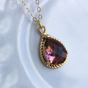 Gold Eggplant Necklace Purple Jewelry - 14k Gold Filled Chain - Eggplant Bridesmaid Jewelry - Plum Wedding Jewelry - Bridesmaid Necklace