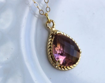 Gold Eggplant Necklace Purple Jewelry - 14k Gold Filled Chain - Eggplant Bridesmaid Jewelry - Plum Wedding Jewelry - Bridesmaid Necklace