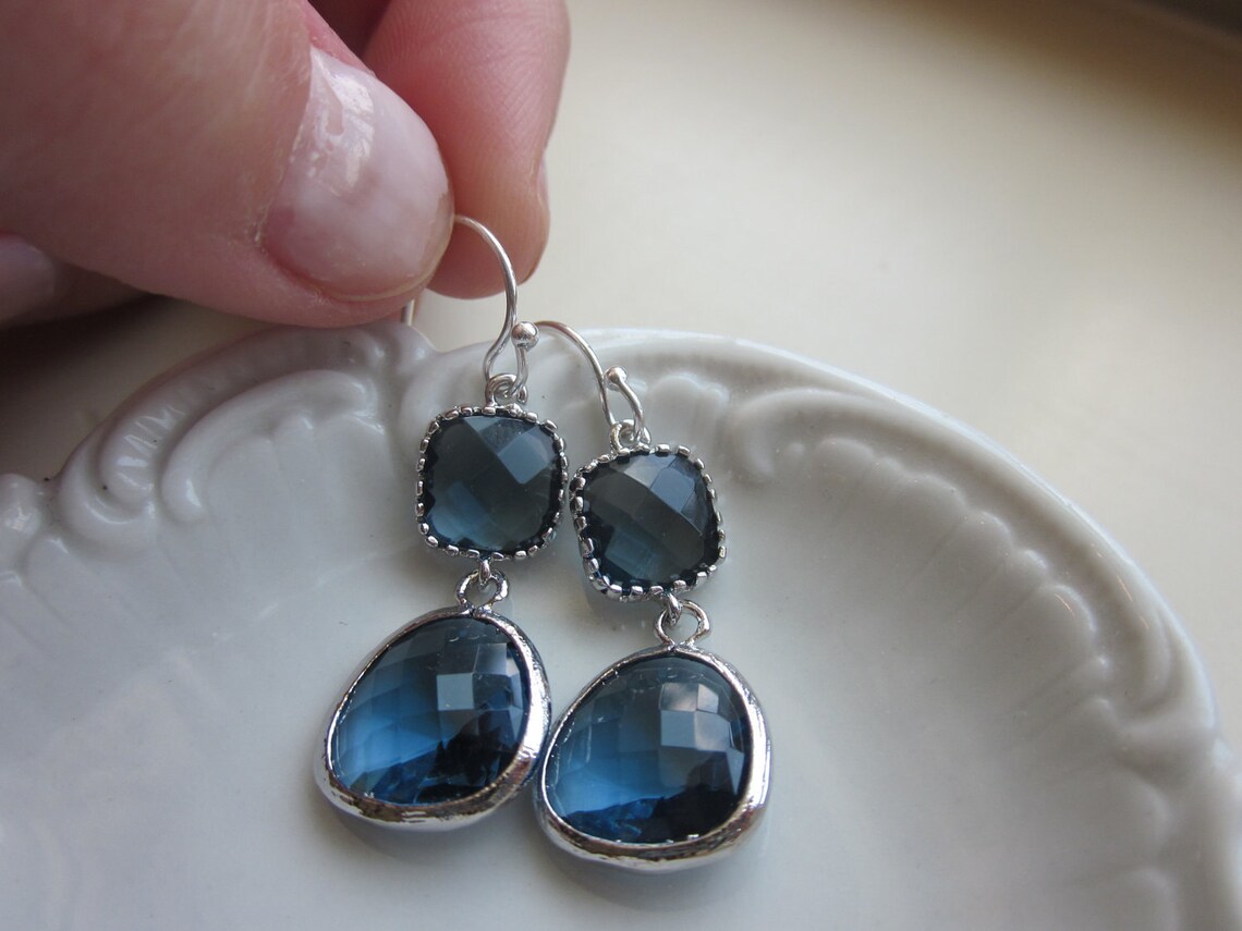 Navy Blue Earrings Sapphire Silver Sterling Silver Earwires Etsy