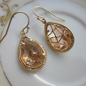 Champagne Peach Earrings Pink Gold Twisted Bridesmaid Earrings Wedding Earrings Valentines Day Gift image 5