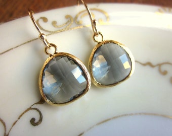 Charcoal Gray Earrings Gold - Bridesmaid Earrings - Bridal Earrings - Wedding Earrings - Valentines Day Gift