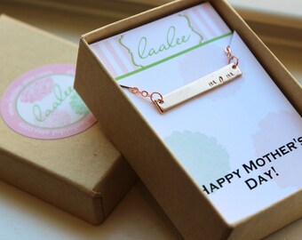 READY TO SHIP Mothers Day Jewelry, Mothers Day Gift, Mom Necklace, Mom Jewelry, Rose Gold Bar Necklace, Rose Gold Bar Jewelry, Push Present