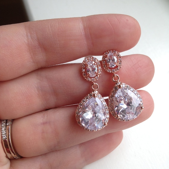 rose gold gold crystal teardrop earrings