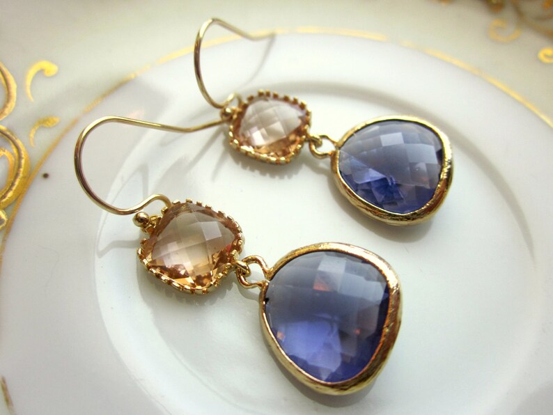 Champagne Peach Earrings Tanzanite Purple Earrings Gold Bridesmaid Earrings Valentines Day Gift Wedding Earrings image 4