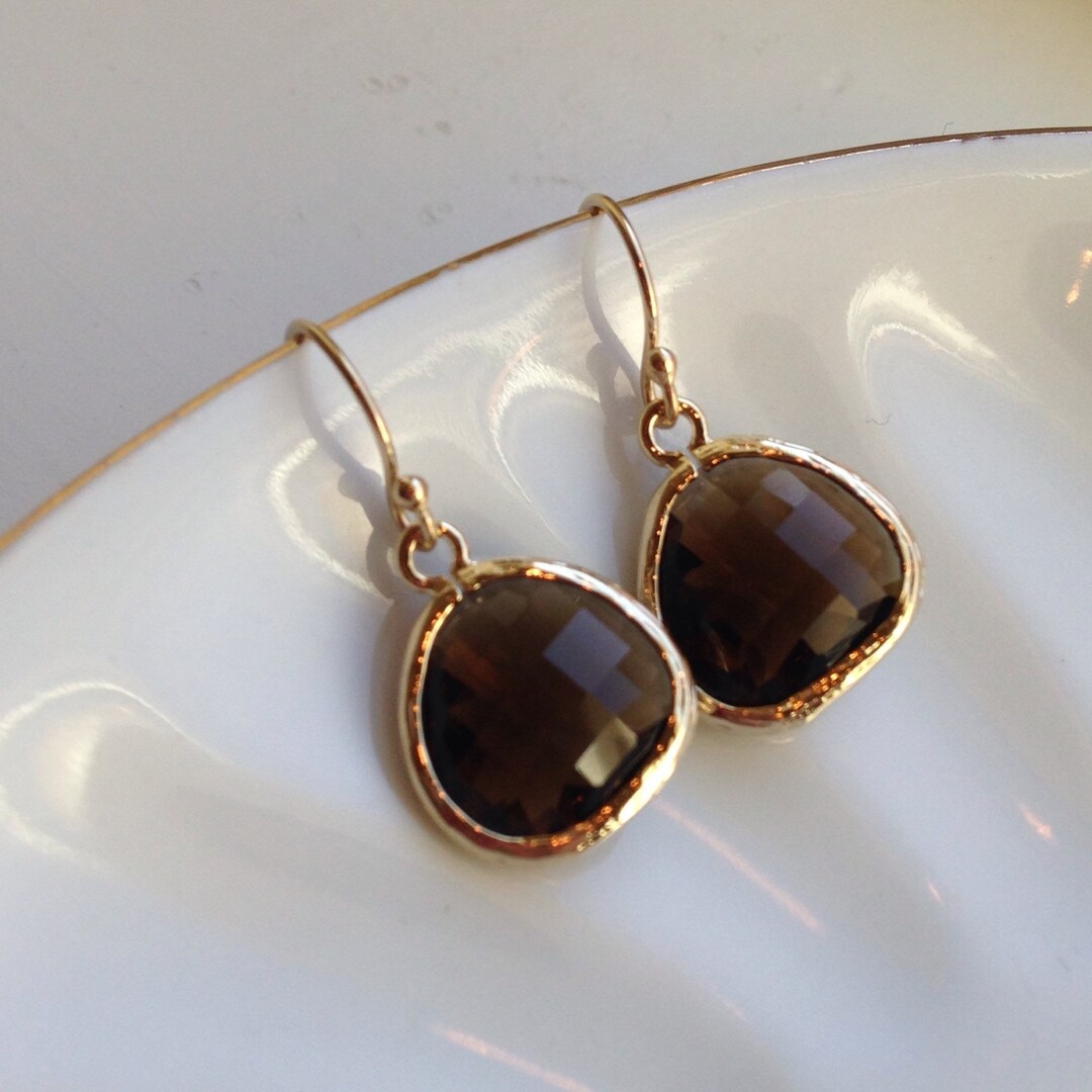 Smoky Brown Earrings Gold Plated Bridesmaid Earrings - Etsy