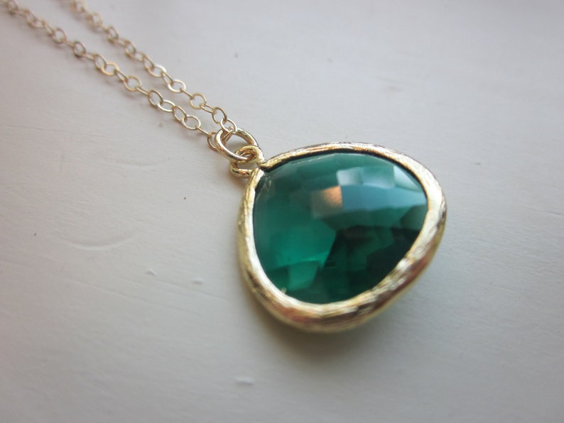 Emerald Green Necklace Gold Plated Large Pendant Gold Filled Etsy
