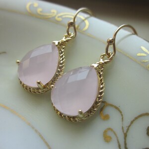 Pink Opal Earrings Gold Pink Teardrop Earrings Bridesmaid Earrings Wedding Earrings Valentines Day Gift image 1
