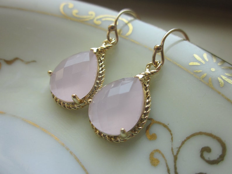 Pink Opal Earrings Gold Pink Teardrop Earrings Bridesmaid Earrings Wedding Earrings Valentines Day Gift image 1