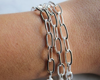 Silver Paperclip Bracelet Set, Paperclip Bracelets, Paperclip Jewelry, Link Chain Bracelets, Big Link Bracelet, Stackable Link Jewelry