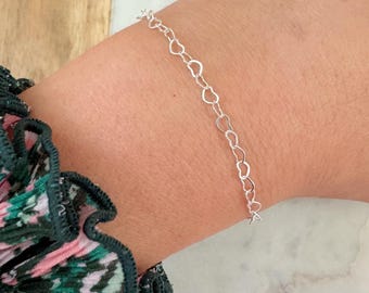Silver Heart Bracelet, Heart Chain Bracelet, Heart Jewelry, Heart Chain Jewelry, Valentines Day Gift, Valentines Jewelry, Gift for Her