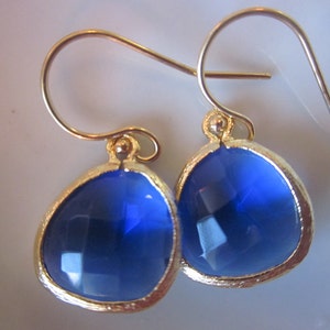Cobalt Blue Earrings Gold Bridesmaid Earrings Wedding Earrings Valentines Day Gift image 2