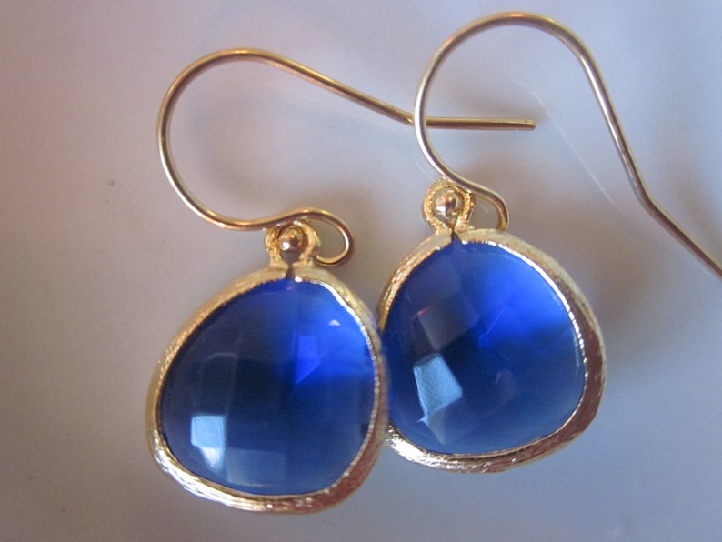 Cobalt Blue Earrings Gold Bridesmaid Earrings Wedding Earrings Valentines Day Gift image 2