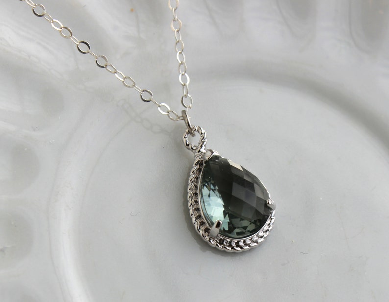 Charcoal Gray Necklace Silver Teardrop Grey Jewelry Sterling Etsy