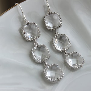 Silver Crystal Earrings Clear Square Jewelry - Bridesmaid Earrings - Bridal Earrings - Crystal Wedding Jewelry - Clear Bridesmaid Gift