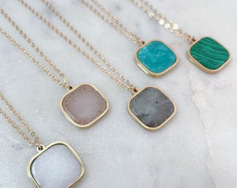 Colorful Stone Pendant Necklace, Gold Minimalist Jewelry, Everyday Jewelry, Layering Necklace, Geometric Jewelry, Birthday Gift Idea