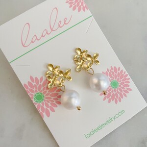 Gold Bridal Earrings, Gold Wedding Earrings, Flower Earrings, Blossom Earrings, Pearl Earrings, Bridesmaid Jewelry, Gold Bridal Jewelry