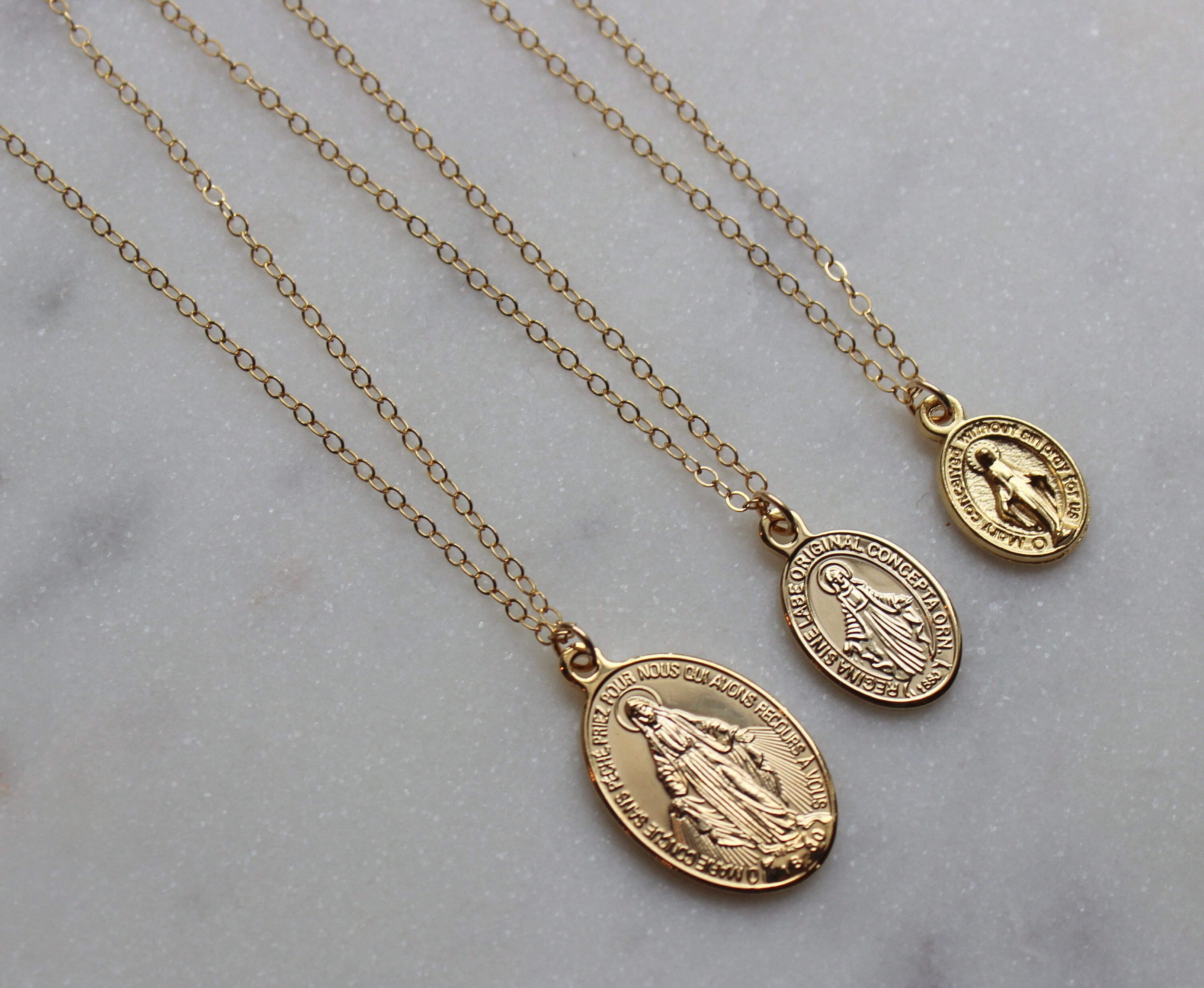 Gold Filled Virgin Mary Necklace Miraculous Medal Necklace, Blessed Mother Necklace, Gold Mary Necklace, Gold Mary Jewelry, Madonna Necklace