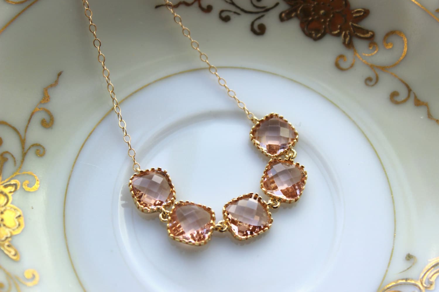 Champagne Blush Necklace Gold Plated Peach Necklace Etsy