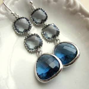 Sapphire Navy Earrings Charcoal Gray Earrings Silver - Bridesmaid Earrings - Wedding Earrings - Valentines Day Gift