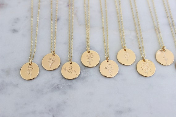 Gold Birth Flower Necklace, Birth Flower Jewelry Birthday Gift, Birth Month Flower, Gift for Mom, Birthday Gift, Personalized Bridal Gift