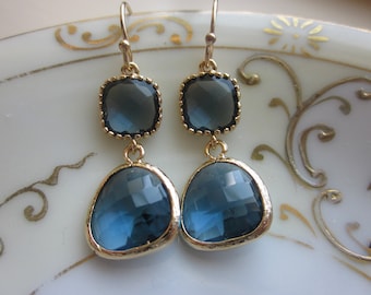 Pendientes azul marino oro chapado - pendientes de dama de honor - pendientes de la boda - regalo del día de San Valentín