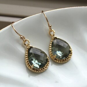 Charcoal Gray Earrings Gold Teardrop Earrings - Grey Gray Bridesmaid Earrings Slate Wedding Jewelry Earrings Bridal Earrings