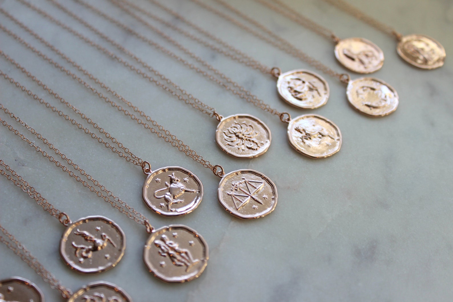 Rose Gold Zodiac Necklace Zodiac Coin Necklace Zodiac Disc Etsy
