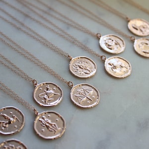 Naszyjnik ze znakiem zodiaku z różowego złota, naszyjnik z monetą zodiaku, naszyjnik z dyskiem zodiaku, biżuteria zodiaku, biżuteria niebieska, naszyjnik ze znakiem zodiaku, horoskop