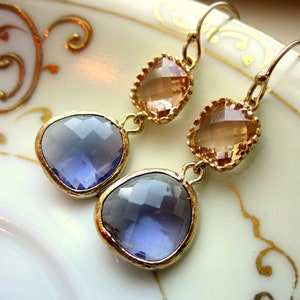 Champagne Peach Earrings Tanzanite Purple Earrings Gold Bridesmaid Earrings Valentines Day Gift Wedding Earrings image 5