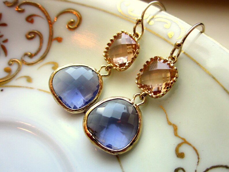 Champagne Peach Earrings Tanzanite Purple Earrings Gold Bridesmaid Earrings Valentines Day Gift Wedding Earrings image 5