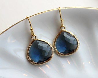 Pendientes grandes de zafiro azul marino colgante de oro - pendientes de boda azul - pendientes de novia de la marina - novia de zafiro boda de joyería de la boda