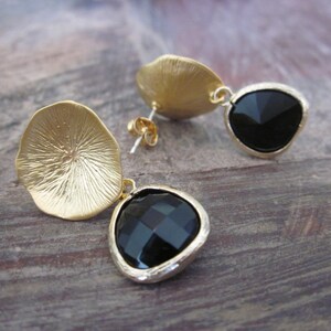 Black Onyx Earrings with Gold Mushroom Coral Bridesmaid Earrings Bridal Earrings image 5