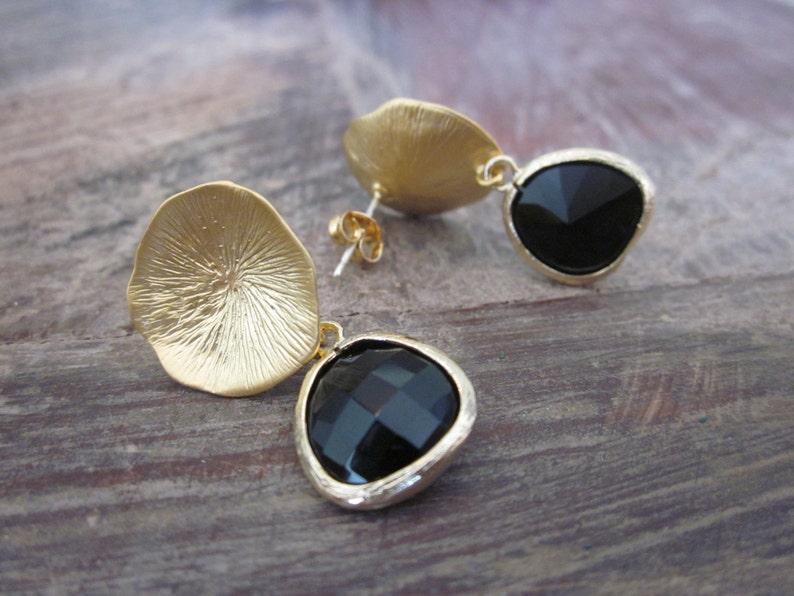 Black Onyx Earrings with Gold Mushroom Coral Bridesmaid Earrings Bridal Earrings image 5
