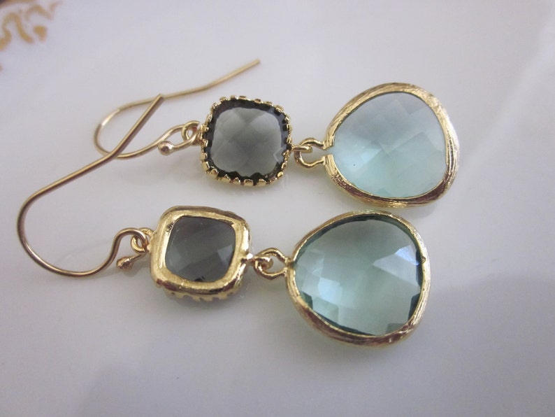Gold Prasiolite Earrings Black Square Glass Earrings Bridesmaid Earrings Bridal Earrings Wedding Earrings image 3