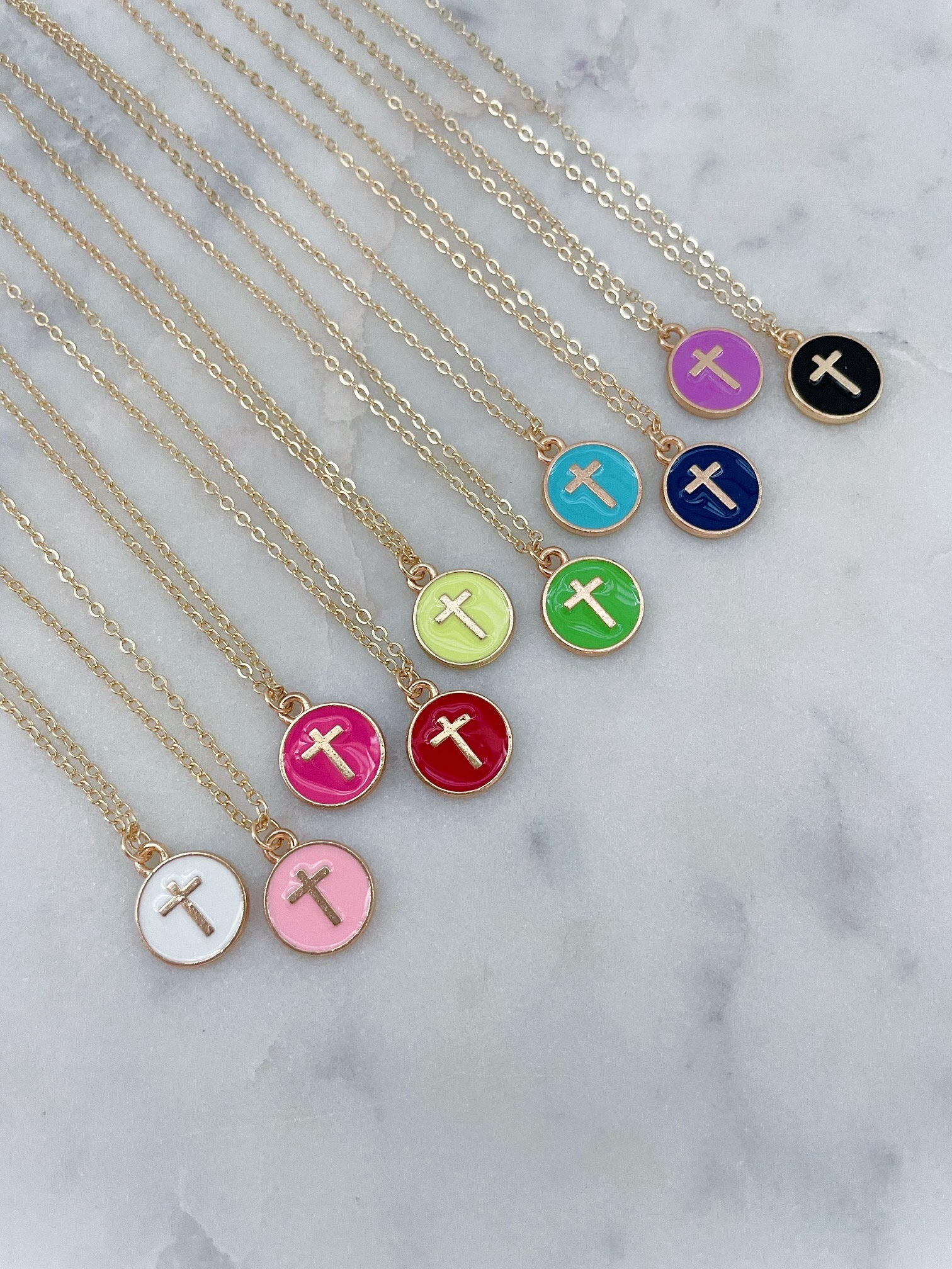 14k Gold Filled Cross Necklace, Colorful Cross Jewelry, Child Necklace Religious Gift, First Communion Baptism Gift Christmas Gift for Girls