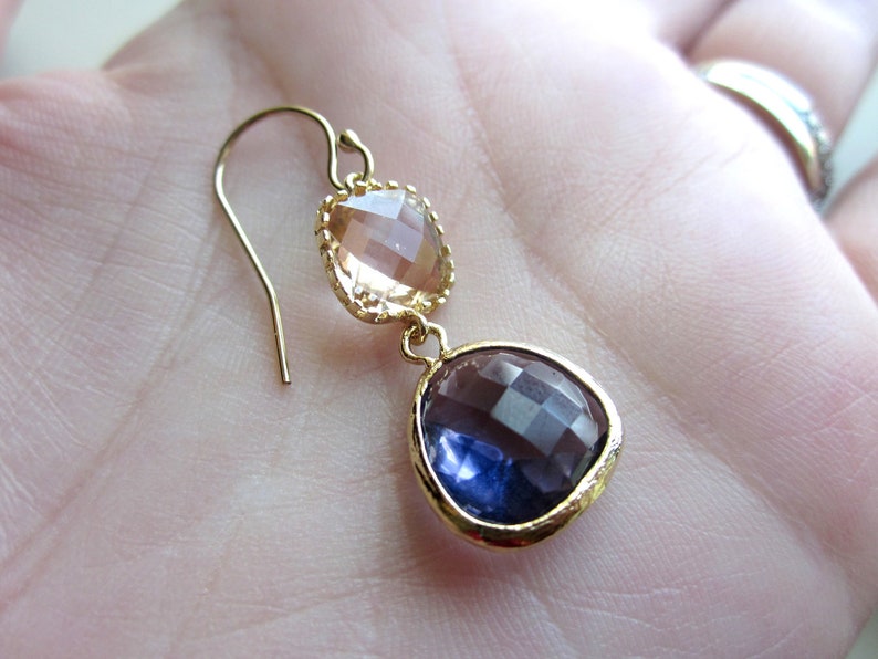 Champagne Peach Earrings Tanzanite Purple Earrings Gold Bridesmaid Earrings Valentines Day Gift Wedding Earrings image 3