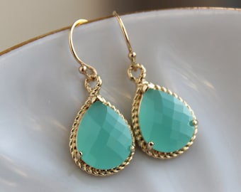 Pacific Aqua Mint Earrings Gold Blue Earrings Bridesmaid Earrings Wedding Earrings Mint Bridesmaid Jewelry Gift Wedding Jewelry