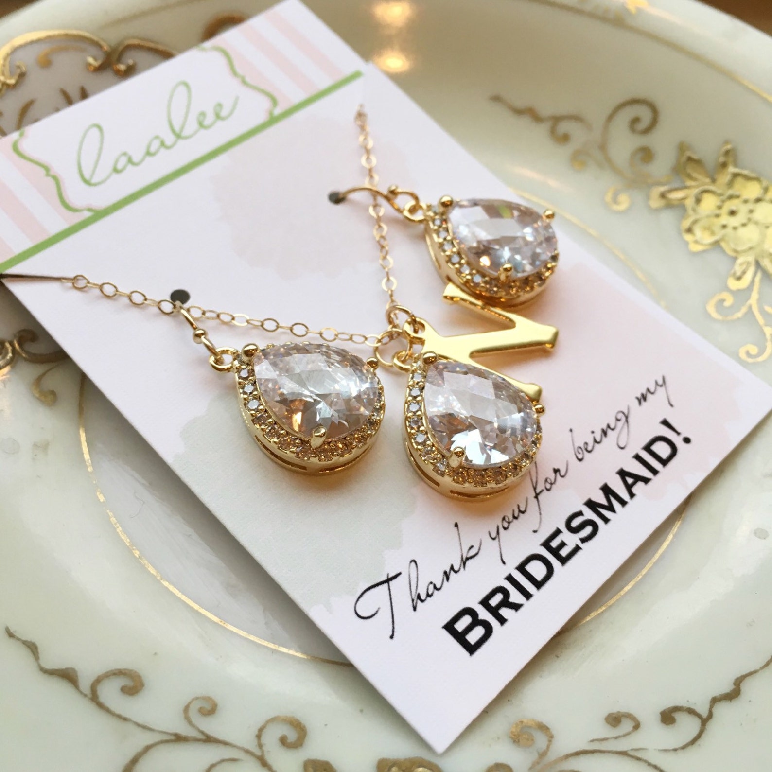 Gold Crystal Jewelry Set Wedding Jewelry Bridesmaid Etsy