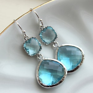Large Silver Aquamarine Earrings Aqua Blue Jewelry - Aquamarine Bridesmaid Earrings Blue Wedding Earrings Something Blue Jewelry - Turquoise