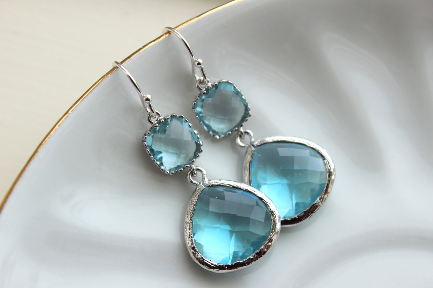Large Silver Aquamarine Earrings Aqua Blue Jewelry Etsy